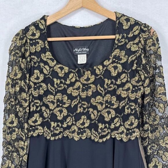 Night Way Collections Vintage Long Sleeve Gold Mesh Overlay Cocktail Party LBD 6 - Picture 2 of 6